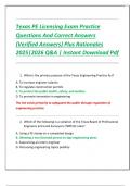 Texas PE Licensing Exam Practice  Questions And Correct Answers  &lpar;Verified Answers&rpar; Plus Rationales  2025&vert;2026 Q&A &vert; Instant Download Pdf 