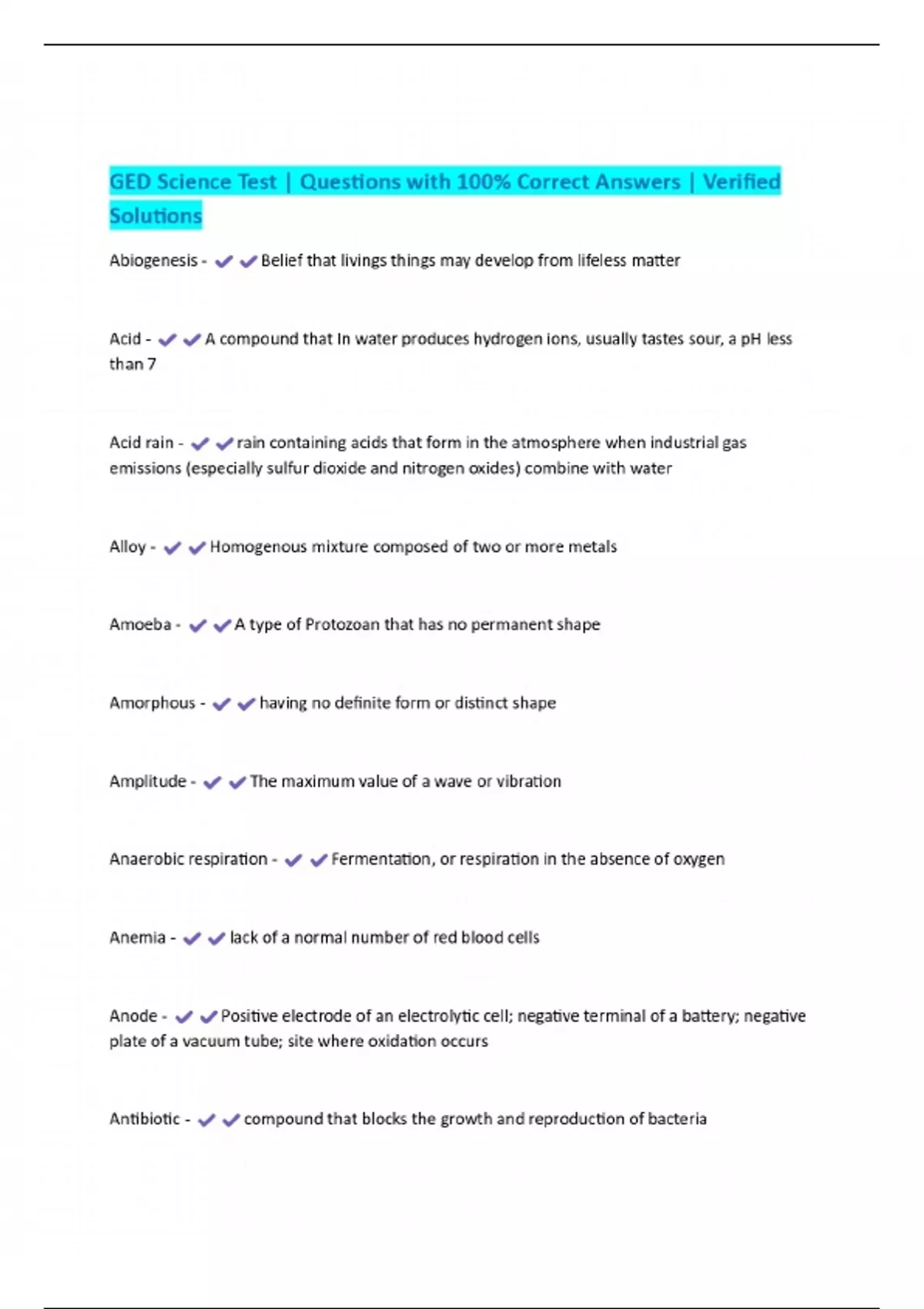 Get Sum Science GED Science Test | Questions with 100% Correct Answers | Verified ...