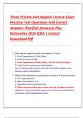 Texas Private Investigator License Exam  Practice Test Questions And Correct  Answers &lpar;Verified Answers&rpar; Plus  Rationales 2025 Q&A &vert; Instant  Download Pdf 