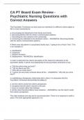 CA PT Board Exam Review - Psychiatric Nursing Questions with Correct Answers