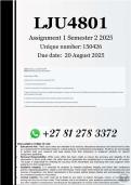 LJU4801 Assignment 1 &lpar;COMPLETE ANSWERS&rpar; Semester 2 2025 - DUE 20 August 2025