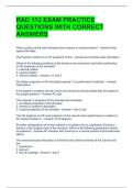 RAD 112 EXAM PRACTICE QUESTIONS WITH CORRECT ANSWERS 