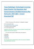 Texas Radiologic Technologist Licensing  Exam Practice Test Questions And  Correct Answers &lpar;Verified Answers&rpar; Plus  Rationales 2025 Q&A &vert; Instant  Download Pdf