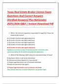 Texas Real Estate Broker License Exam  Questions And Correct Answers  &lpar;Verified Answers&rpar; Plus Rationales  2025&vert;2026 Q&A &vert; Instant Download Pdf