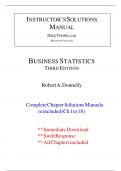 Business Statistics&comma; 3rd Edition &ndash; Robert A&period; Donnelly &ndash; Complete Instructor&rsquo;s Solutions Manual &lpar;Chapters 1&ndash;18&rpar;