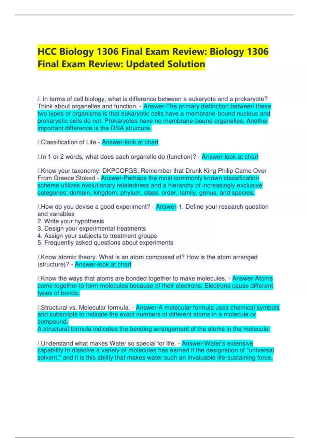 HCC Biology 1306 Final Exam Review: Biology 1306 Final Exam Review: Updated Solution - HCC ...
