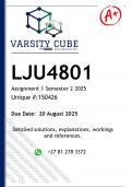 LJU4801 Assignment 1 &lpar;DETAILED ANSWERS&rpar; Semester 2 2025 - DISTINCTION GUARANTEED 