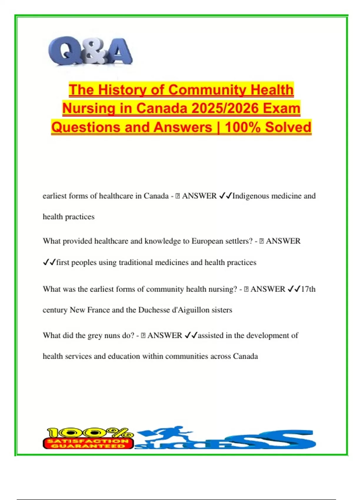 The History of Community Health Nursing in Canada 2025/2026 – 80 Exam ...