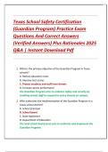 Texas School Safety Certification  &lpar;Guardian Program&rpar; Practice Exam  Questions And Correct Answers  &lpar;Verified Answers&rpar; Plus Rationales 2025  Q&A &vert; Instant Download Pdf