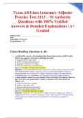 Texas All-Lines Insurance Adjuster Practice Test 2025 &ndash; 70 Authentic Questions with 100&percnt; Verified Answers & Detailed Explanations &vert; A&plus; Graded
