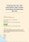 CA Real Estate Exam 2025 &sol; 2026 Practice Questions &sol; Q-Bank &sol; Complete Accurate Quizzes with Verified Answers&comma; 2025&comma; 2026&period;       