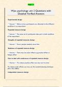 Wjec psychology unit 2 Questions with  Detailed Verified Answers