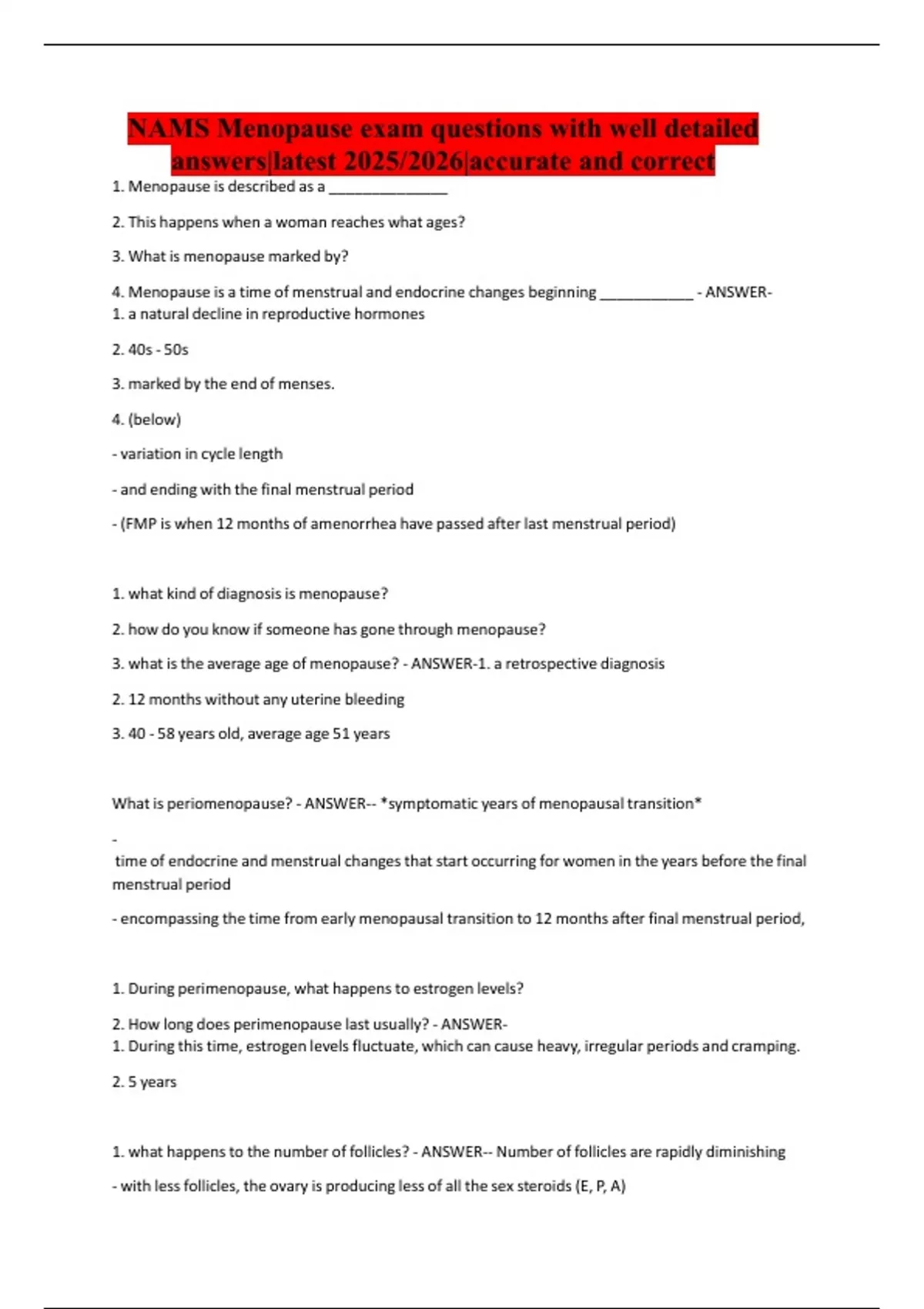NAMS Menopause exam questions with well detailed answers|latest 2025/ ...