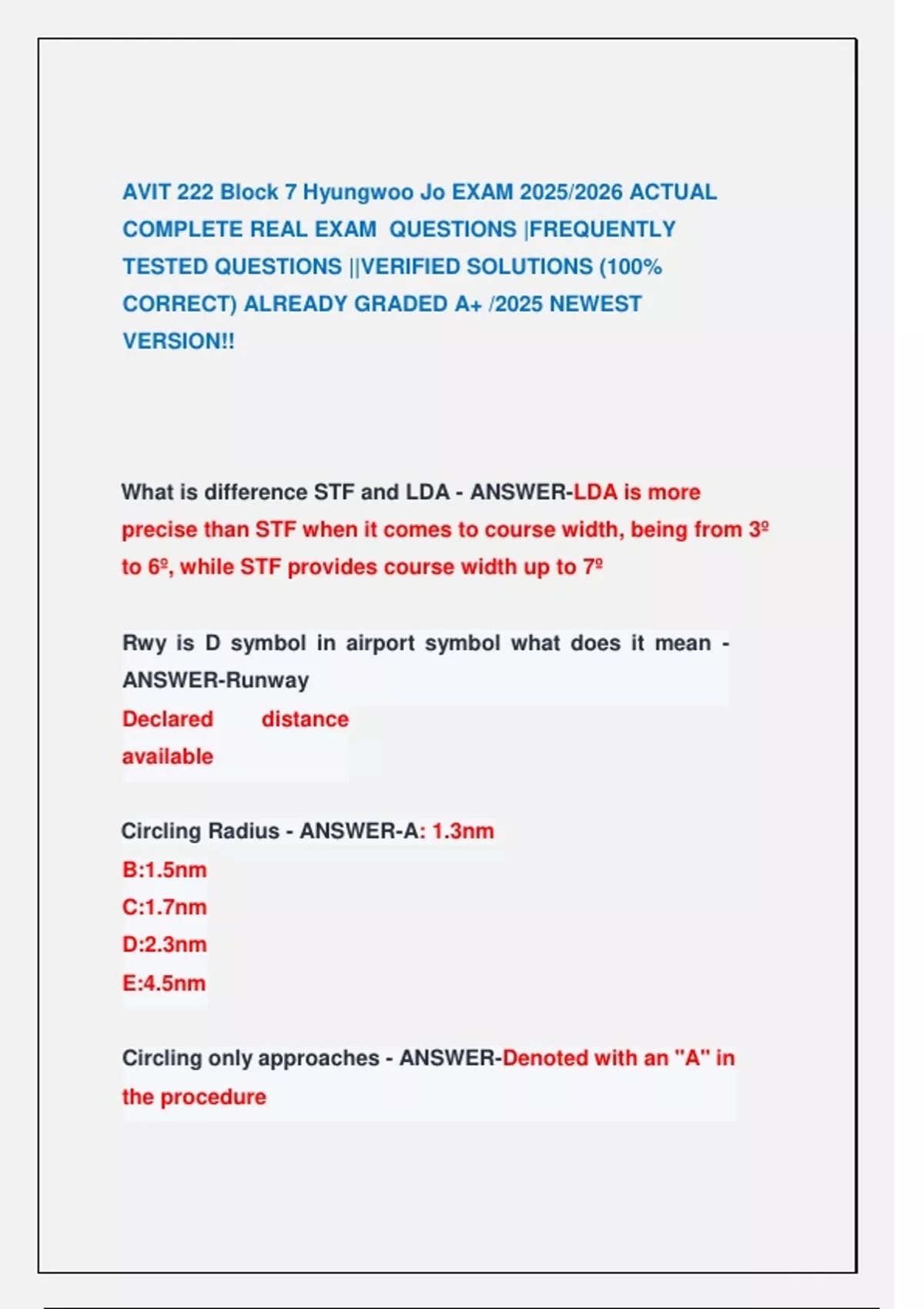 AVIT 222 Block 7 Hyungwoo Jo EXAM 2025/2026 ACTUAL COMPLETE REAL EXAM ...