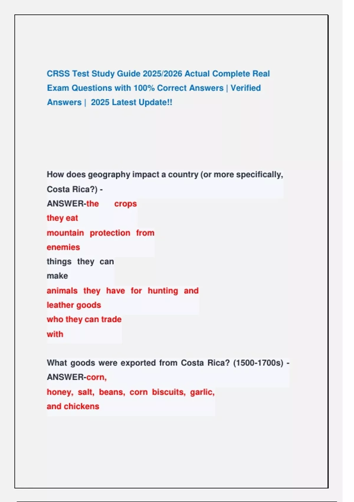 CRSS Test Study Guide 2025/2026 Actual Complete Real Exam Questions ...
