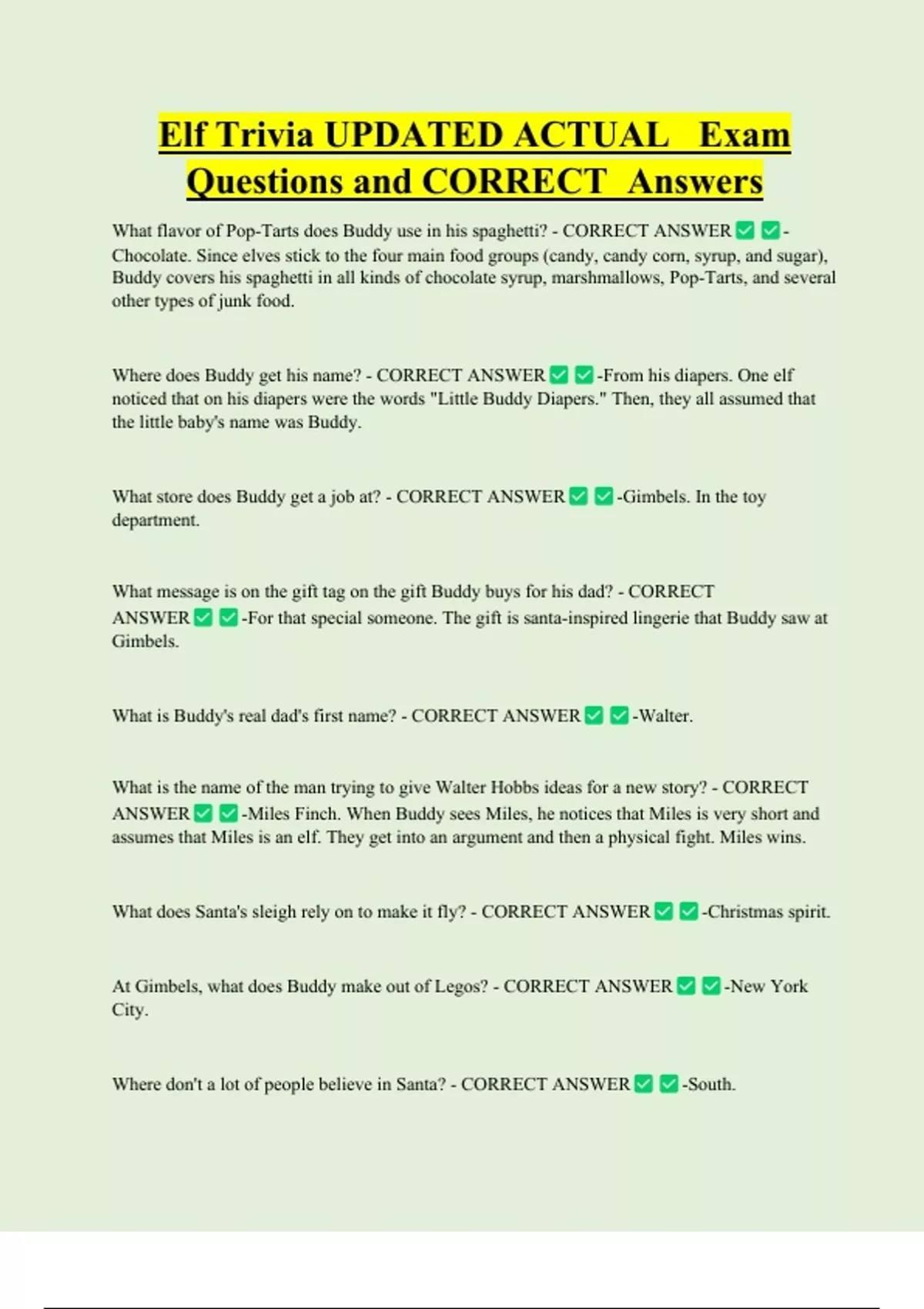Elf Trivia UPDATED ACTUAL Exam Questions and CORRECT Answers - ELF ...