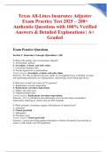Texas All-Lines Insurance Adjuster Exam Practice Test 2025 &ndash; 200&plus; Authentic Questions with 100&percnt; Verified Answers & Detailed Explanations &vert; A&plus; Graded