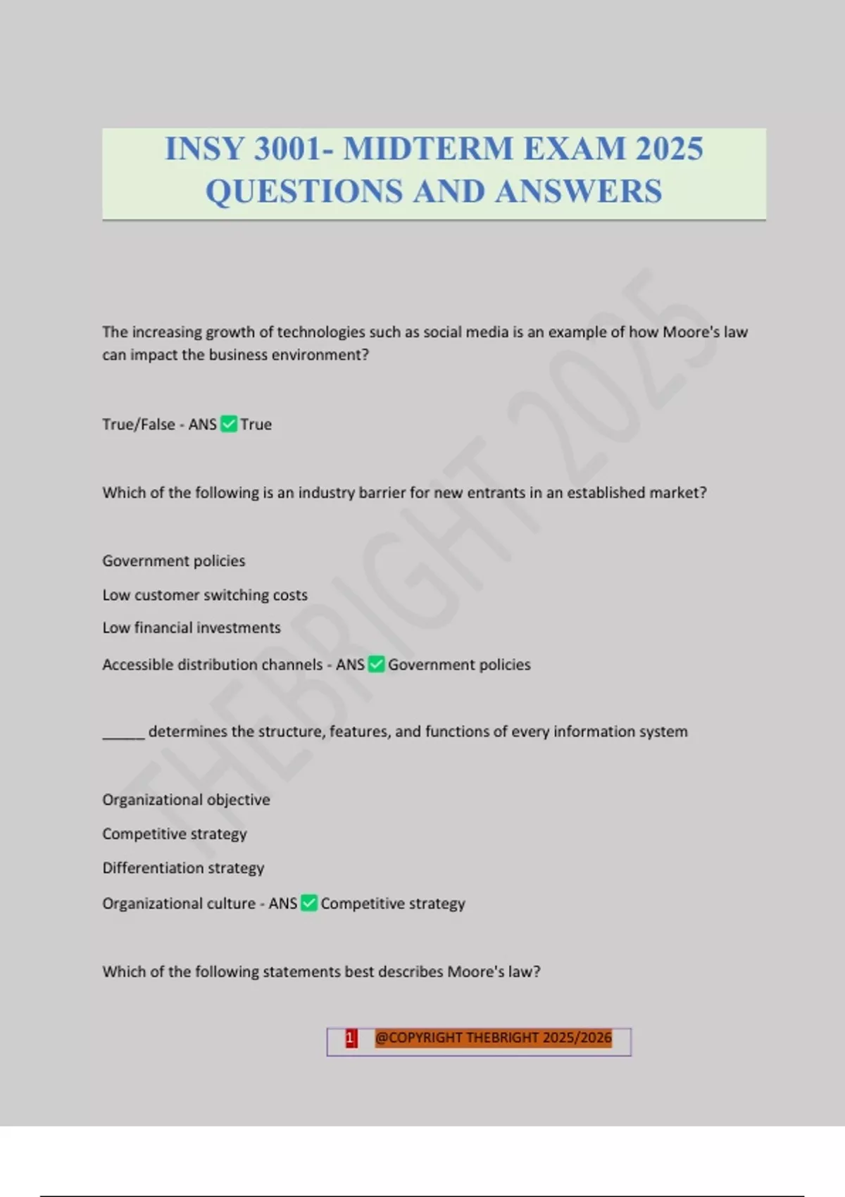 INSY 3001- MIDTERM EXAM 2025 QUESTIONS AND ANSWERS - INSY 3001 - Stuvia US