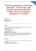 ATI PN Comprehensive Exit Exam 2024&sol;2025 &ndash; NGN Format &vert; 180 Authentic Questions with 100&percnt; Verified Answers & Detailed Rationales &vert; A&plus; Graded