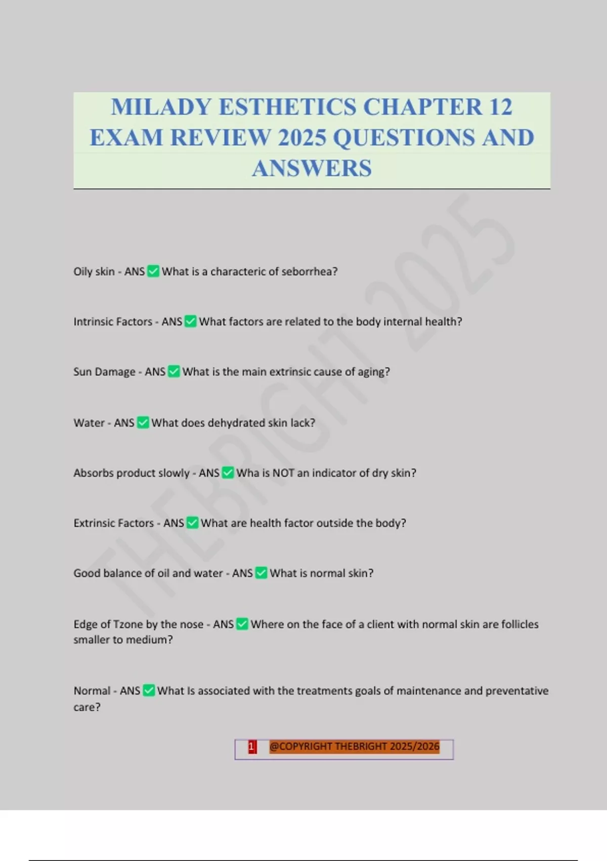 MILADY ESTHETICS CHAPTER 12 EXAM REVIEW 2025 QUESTIONS AND ANSWERS ...