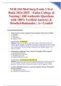 NUR 242 Med Surg Exam 3 Test Bank 2024-2025 &ndash; Galen College of Nursing &vert; 180 Authentic Questions with 100&percnt; Verified Answers & Detailed Rationales &vert; A&plus; Graded
