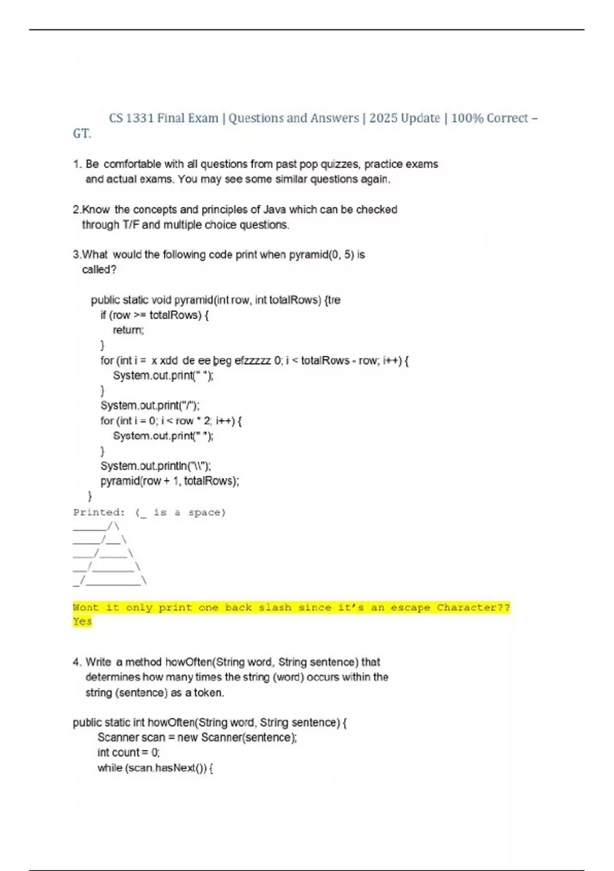 CS 1331 Final Exam | Questions and Answers | 2025 Update | 100% Correct ...