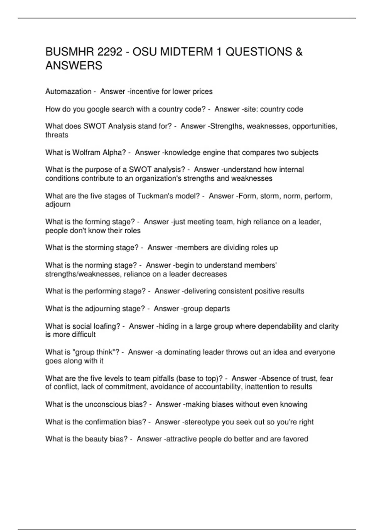 BUSMHR 2292 - OSU MIDTERM 1 QUESTIONS & ANSWERS - BUSMHR 2292 - Stuvia US