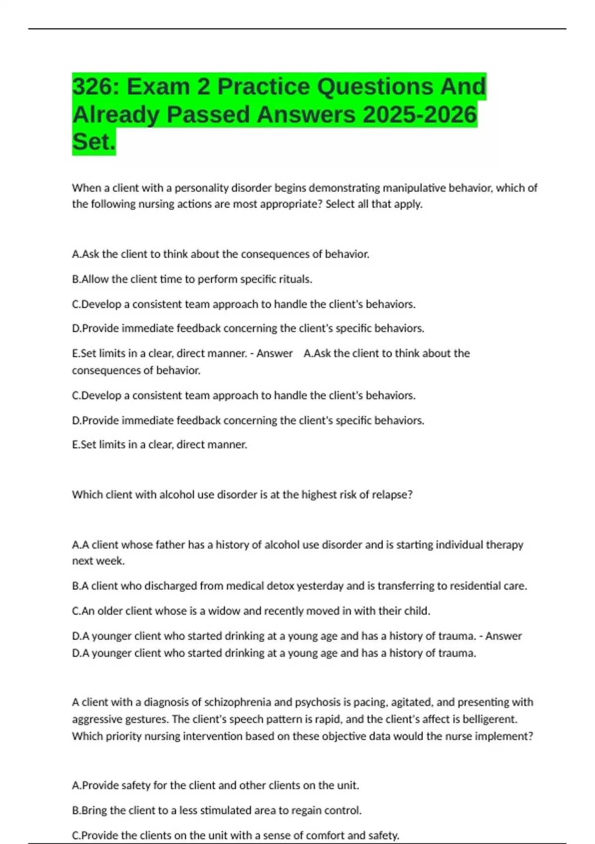 326: Exam 2 Practice Questions And Already Passed Answers Set. - CS 326 ...