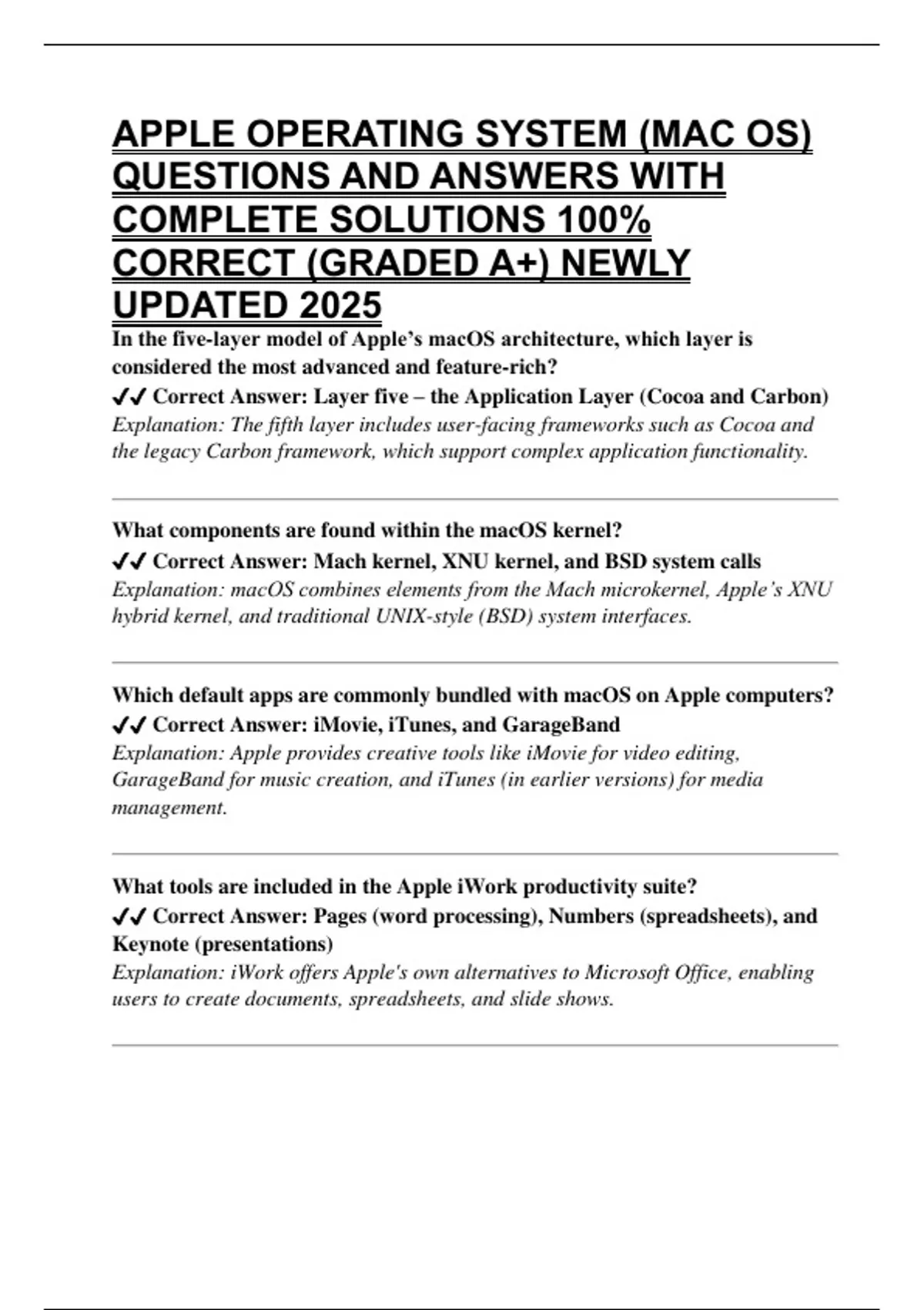 APPLE OPERATING SYSTEM (MAC OS) QUESTIONS AND ANSWERS WITH COMPLETE ...