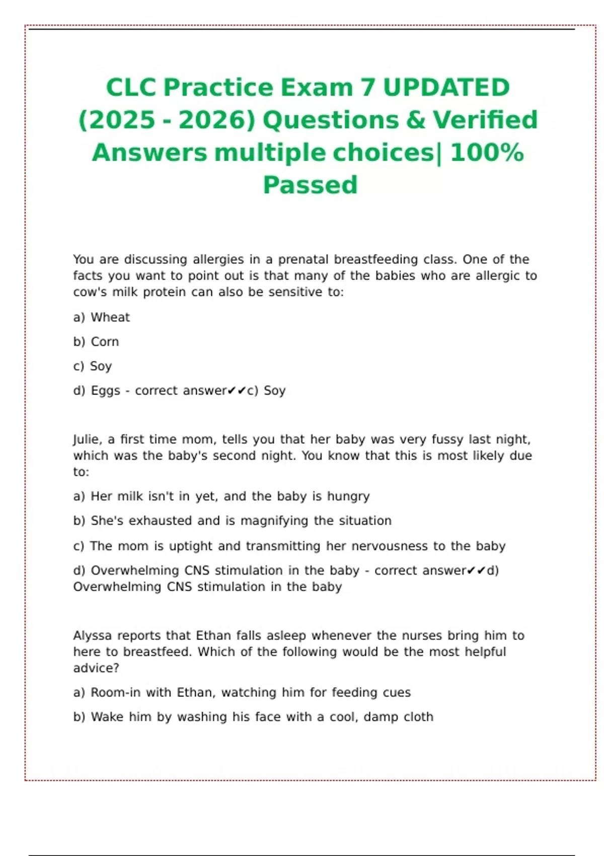 CLC Practice Exam 7 UPDATED () Questions and Verified Answers multiple ...