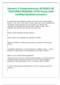 Domain 3 Comprehension SCIENCE OF TEACHING READING &lpar;STR&rpar; Exam with verified detailed answers