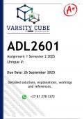 ADL2601 Assignment 1 (DETAILED ANSWERS) Semester 2 2025 - DISTINCTION GUARANTEED