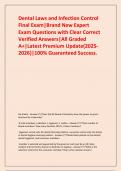 Dental Laws and Infection Control Final Exam&vert;Brand New Expert Exam Questions with Clear Correct Verified Answers&vert;All Graded A&plus;&vert;Latest Premium Update&lpar;2025-2026&rpar;&vert;100&percnt; Guaranteed Success&period;