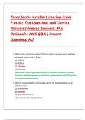Texas Septic Installer Licensing Exam  Practice Test Questions And Correct  Answers &lpar;Verified Answers&rpar; Plus  Rationales 2025 Q&A &vert; Instant  Download Pdf 