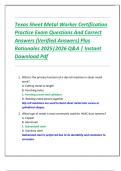 Texas Sheet Metal Worker Certification  Practice Exam Questions And Correct  Answers &lpar;Verified Answers&rpar; Plus  Rationales 2025&vert;2026 Q&A &vert; Instant  Download Pdf 