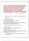 Texas Small Business Owner Regulatory  Exam Questions And Correct Answers  &lpar;Verified Answers&rpar; Plus Rationales  2025&vert;2026 Q&A &vert; Instant Download Pdf