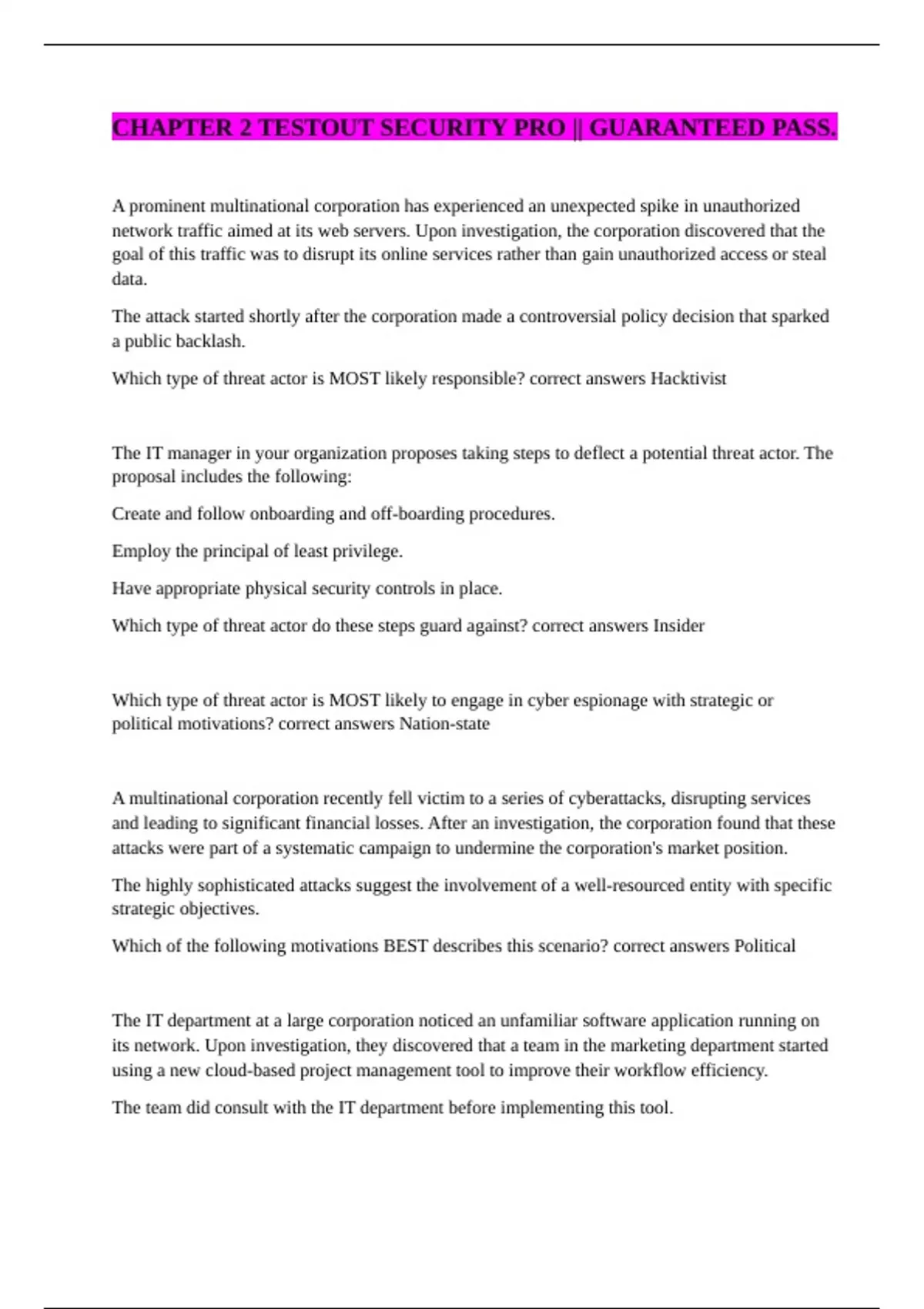 CHAPTER 2 TESTOUT SECURITY PRO || GUARANTEED PASS. - Cyber Security ...