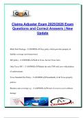 Claims Adjuster Exam Prep 2025&sol;2026 &ndash; 300&plus; Questions & Correct Answers &vert; Texas Insurance Laws&comma; Policy Types&comma; Risk Management&comma; Claims Handling&comma; Ethics & Regulations