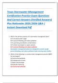 Texas Stormwater Management  Certification Practice Exam Questions  And Correct Answers &lpar;Verified Answers&rpar;  Plus Rationales 2025&vert;2026 Q&A &vert;  Instant Download Pdf