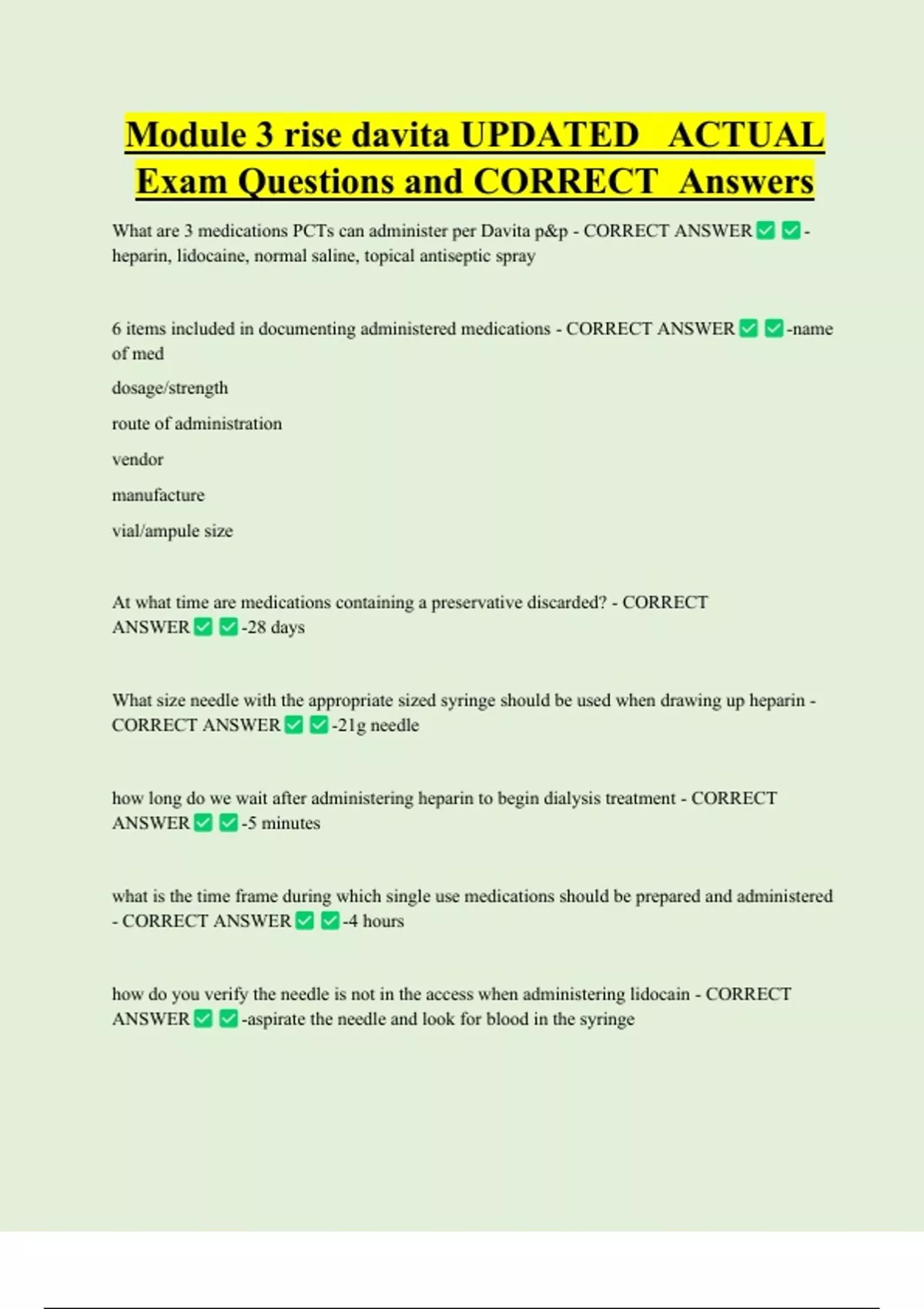 Module 3 rise davita UPDATED ACTUAL Exam Questions and CORRECT Answers ...