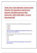 Texas Tow Truck Operator License Exam  Practice Test Questions And Correct  Answers &lpar;Verified Answers&rpar; Plus  Rationales 2025&vert;2026 Q&A &vert; Instant  Download Pdf 