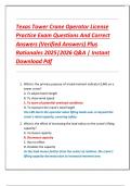 Texas Tower Crane Operator License  Practice Exam Questions And Correct  Answers &lpar;Verified Answers&rpar; Plus  Rationales 2025&vert;2026 Q&A &vert; Instant  Download Pdf