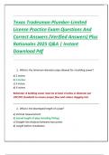Texas Tradesman Plumber-Limited  License Practice Exam Questions And  Correct Answers &lpar;Verified Answers&rpar; Plus  Rationales 2025 Q&A &vert; Instant  Download Pdf 