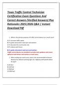 Texas Traffic Control Technician  Certification Exam Questions And  Correct Answers &lpar;Verified Answers&rpar; Plus  Rationales 2025&vert;2026 Q&A &vert; Instant  Download Pdf