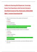 California Hearing Aid Dispenser Licensing  Exam Test Questions And Correct Answers  &lpar;Verified Answers&rpar; Plus Rationales 2025&sol;2026  Q&A &vert; Instant Download Pdf
