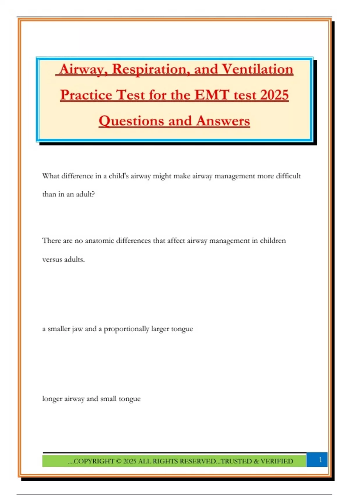 Airway, Respiration, and Ventilation Practice Test for the EMT test ...