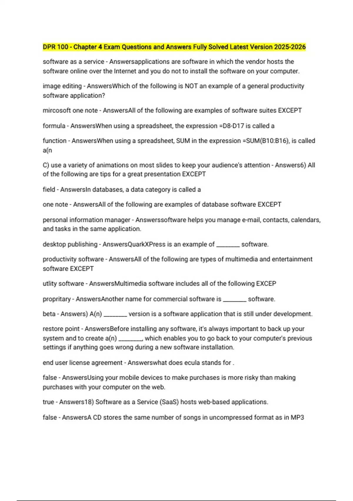 DPR 100 - Chapter 4 Exam Questions and Answers Fully Solved Latest ...