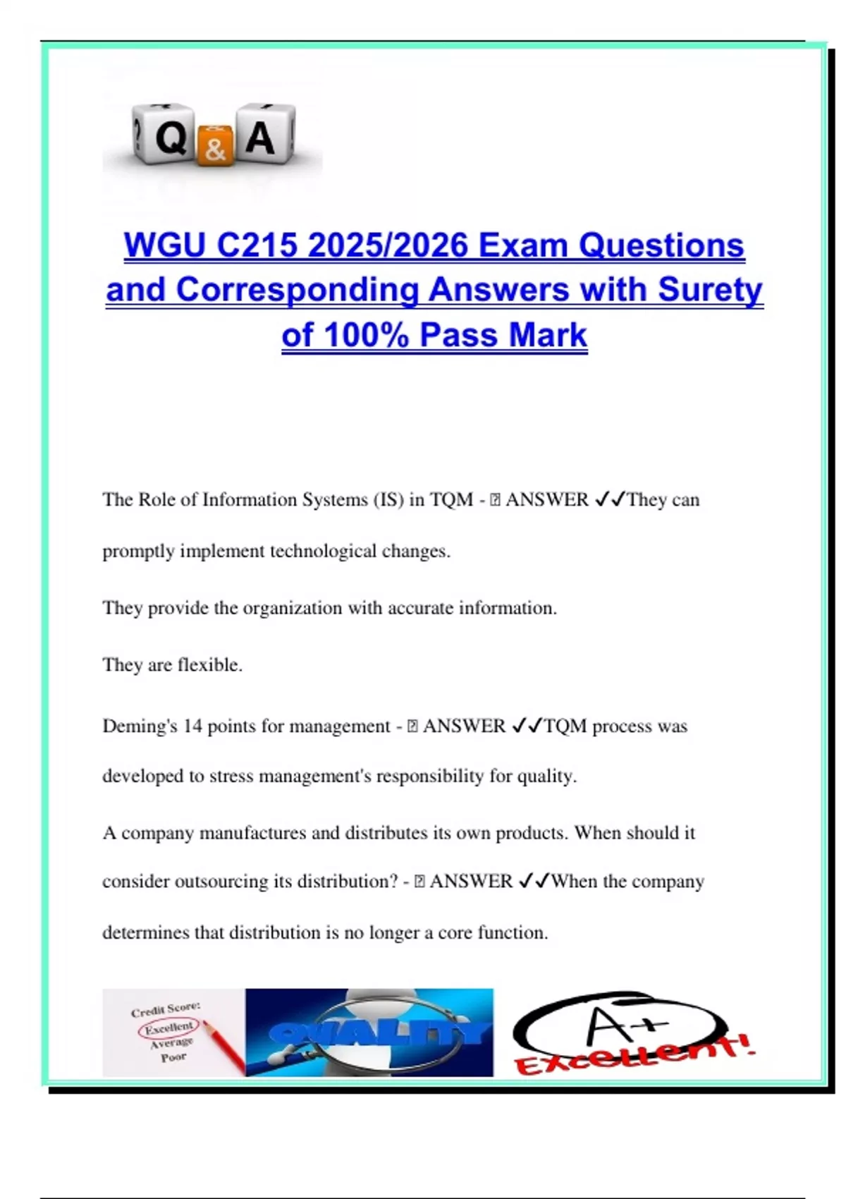 WGU C215 Operations Management Exam 2025/2026 – 400+ Verified Questions ...