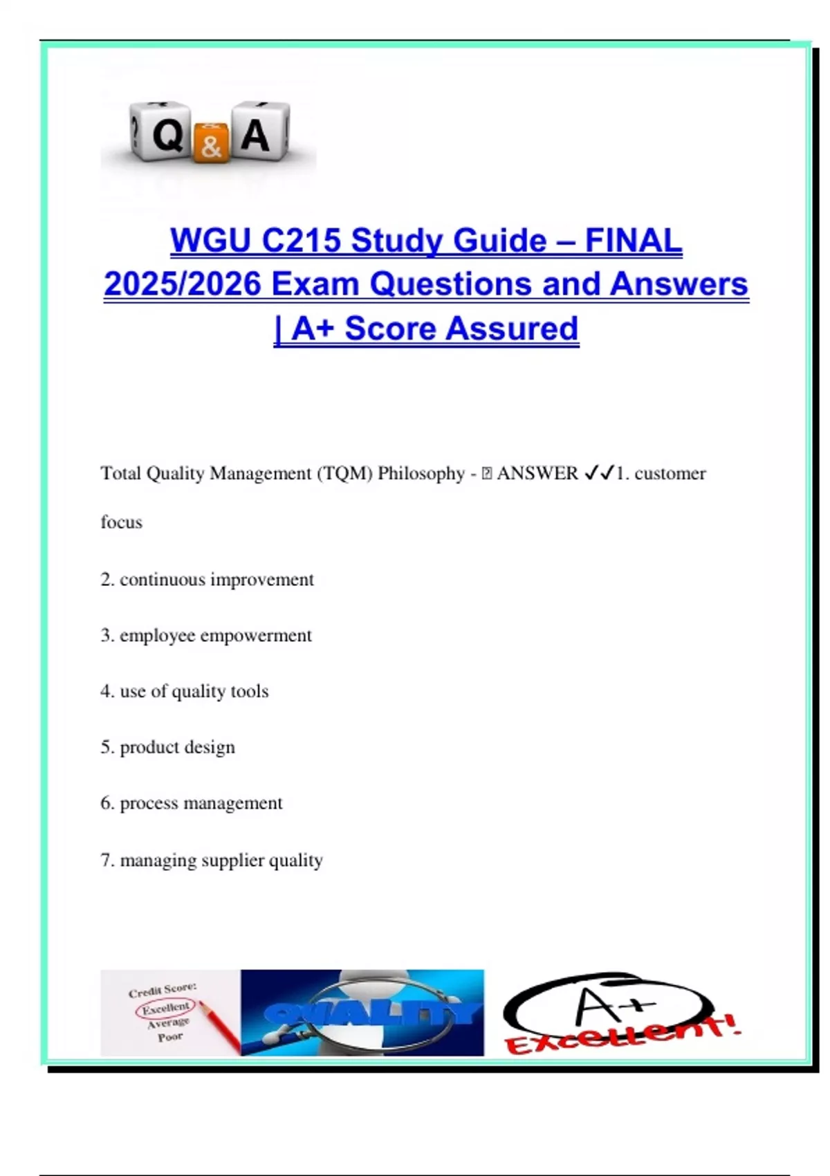 WGU C215 Operations Management Study Guide 2025/2026 – 400+ Exam ...