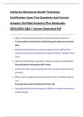 California Behavioral Health Technician  Certification Exam Test Questions And Correct  Answers &lpar;Verified Answers&rpar; Plus Rationales  2025&sol;2026 Q&A &vert; Instant Download Pdf